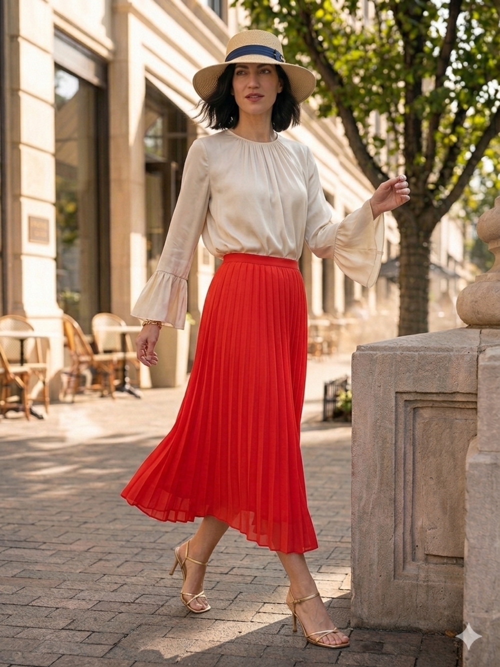 J Crew Pleated Midi Skirt in Vibrant Orange
